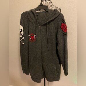 Torrid Gray Sweater with Skull and Rose Design